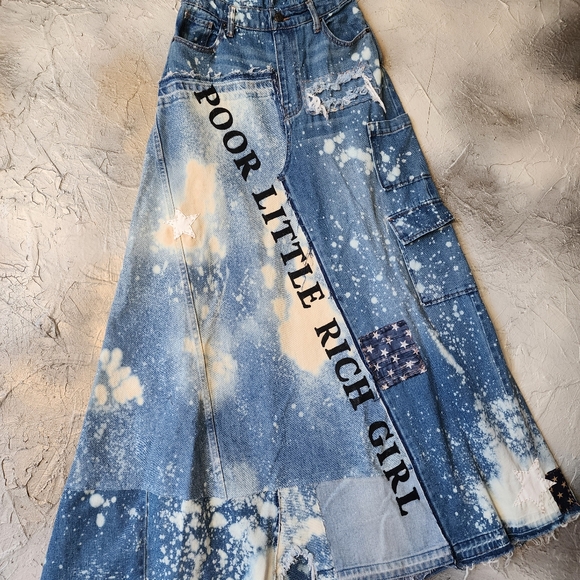 Designer Maxi Dress Skirt Upcycled Recycled Denim Concept - Picture 2 of 13